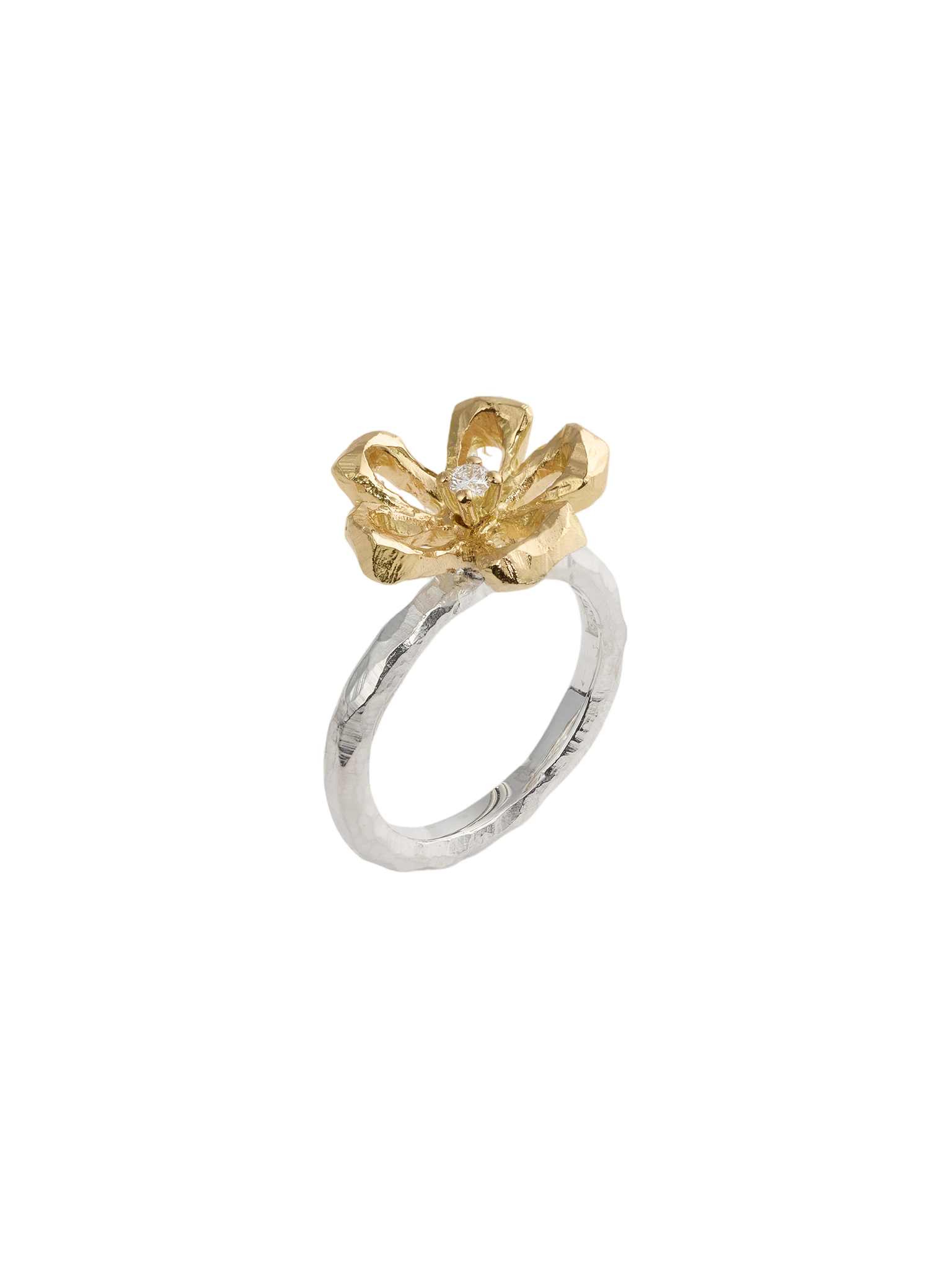 Ringo flower ring in silver and 18k yellow gold with 0,06ct diamond